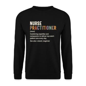 Nurse Practitioner - Expertise trifft auf Mitgefühl - Unisex Pullover - Schwarz - Vorne - Alina (178cm) & Michal (187cm)