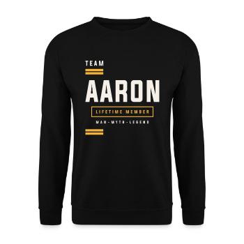 Team Aaron Lebenslanges Mitglied Lustiger Name Aaron - Unisex Pullover - Schwarz - Vorne - Alina (178cm) & Michal (187cm)
