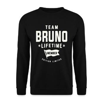 Team Bruno Lebenslanges Mitglied Lustiger Name Bruno - Unisex Pullover - Schwarz - Vorne - Alina (178cm) & Michal (187cm)