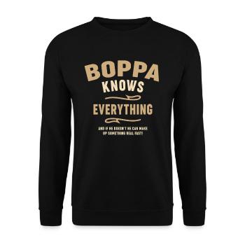 Boppa Knows Everything Funny Dad Grandpa - Unisex Sweatshirt - black - Front - Alina (178cm) & Michal (187cm)