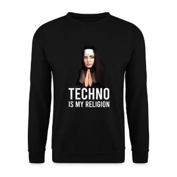 Techno ist meine Religion - Unisex Pullover - Schwarz - Vorne - Alina (178cm) & Michal (187cm)