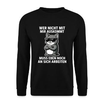 Coole Katze Spruch - Unisex Pullover - Schwarz - Vorne - Alina (178cm) & Michal (187cm)