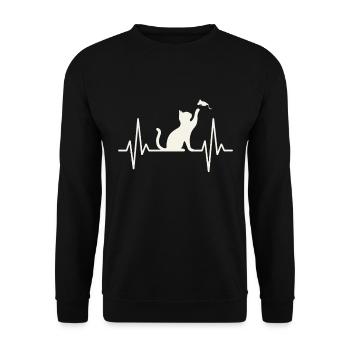 Katzen Herzschlag Silhouette - Unisex Pullover - Schwarz - Vorne - Alina (178cm) & Michal (187cm)