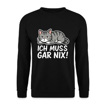 Je n’ai rien à faire – chat paresseux - Sweat-shirt Unisexe - noir - Devant - Alina (178cm) & Michal (187cm)