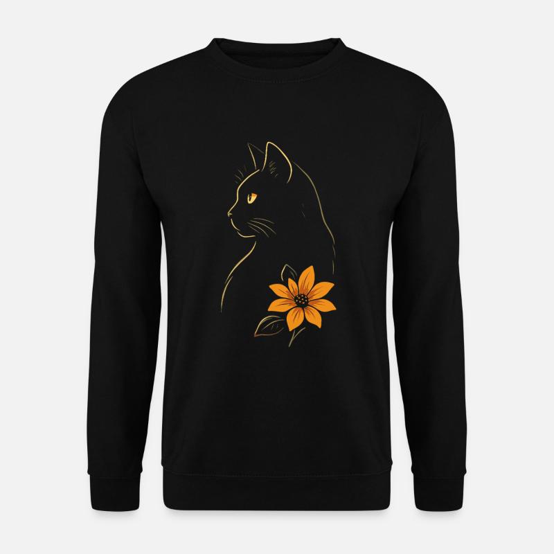 Katze gezeichnet Blume - Unisex Pullover - Schwarz