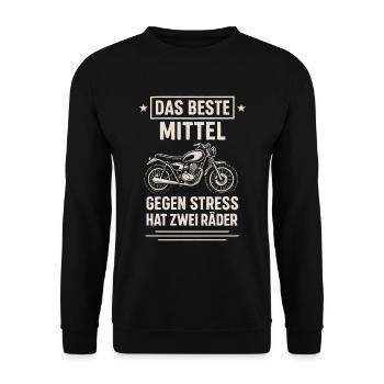 Motorrad gegen Stress – Zwei Räder Heilmittel - Unisex Pullover - Schwarz - Vorne - Alina (178cm) & Michal (187cm)