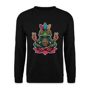 Hippie Frosch – Peace & Meditation Design - Unisex Pullover - Schwarz - Vorne - Alina (178cm) & Michal (187cm)