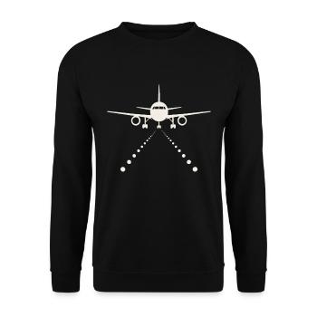 Flugzeug auf Landebahn – Travel Design - Unisex Pullover - Schwarz - Vorne - Alina (178cm) & Michal (187cm)