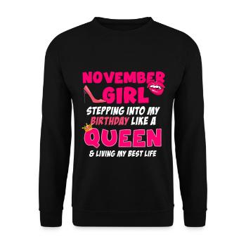 November Geburtstagsgeschenk Für Mädchen - Unisex Pullover - Schwarz - Vorne - Alina (178cm) & Michal (187cm)