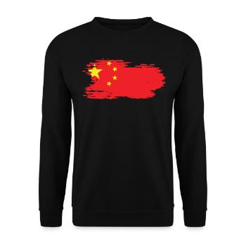 China - Nationalfahne, Pinseleffekt - Unisex Pullover - Schwarz - Vorne - Alina (178cm) & Michal (187cm)