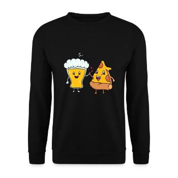 Bier-Pizza-Paar - Unisex Pullover - Schwarz - Vorne - Alina (178cm) & Michal (187cm)