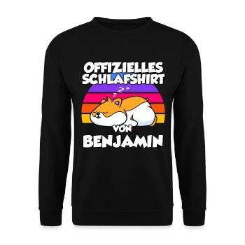 Offizielles Schlafshirt Von Benjamin - Unisex Pullover - Schwarz - Vorne - Alina (178cm) & Michal (187cm)