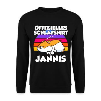 Offizielles Schlafshirt Von Jannis - Unisex Pullover - Schwarz - Vorne - Alina (178cm) & Michal (187cm)