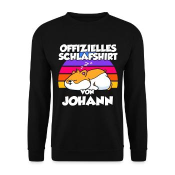 Offizielles Schlafshirt Von Johann - Unisex Pullover - Schwarz - Vorne - Alina (178cm) & Michal (187cm)