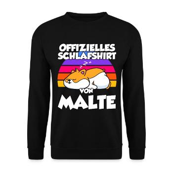 Offizielles Schlafshirt Von Malte - Unisex Pullover - Schwarz - Vorne - Alina (178cm) & Michal (187cm)