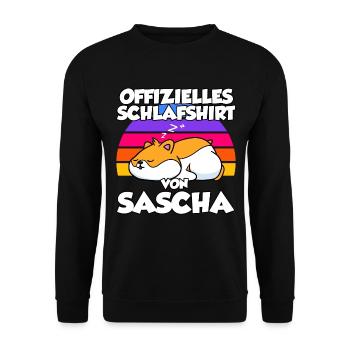 Offizielles Schlafshirt Von Sascha - Unisex Pullover - Schwarz - Vorne - Alina (178cm) & Michal (187cm)