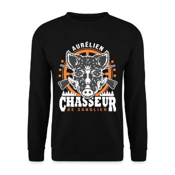 Aurélien chasseur de sanglier Humour Chasse - Sweat-shirt Unisexe - noir - Devant - Alina (178cm) & Michal (187cm)