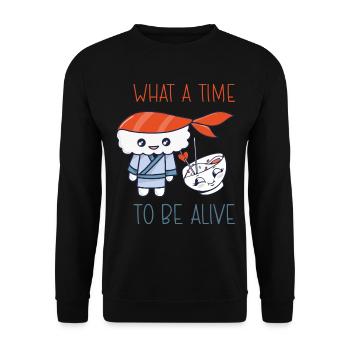 Kawaii Japanese Food Salmon Salmon Sushi Roll - Sweat-shirt Unisexe - noir - Devant - Alina (178cm) & Michal (187cm)