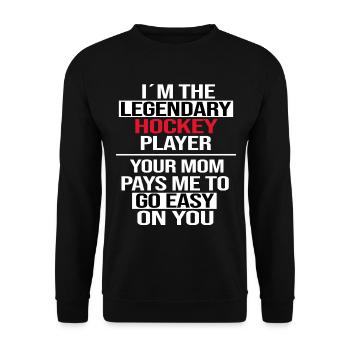Terrain de hockey sur gazon « joueur de hockey légendaire » - Sweat-shirt Unisexe - noir - Devant - Alina (178cm) & Michal (187cm)