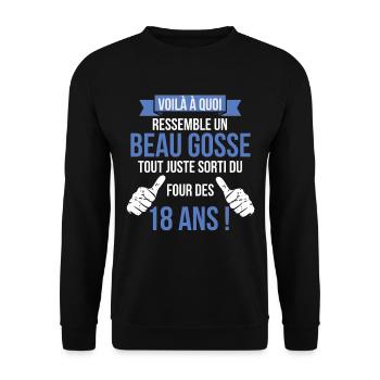 Anniversaire 18 ans Garçon Humoristique Beau Gosse - Sweat-shirt Unisexe - noir - Devant - Alina (178cm) & Michal (187cm)