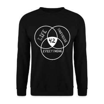 Antwort 42 - Unisex Pullover - Schwarz - Vorne - Alina (178cm) & Michal (187cm)