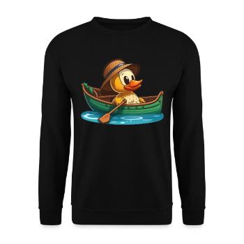 Canard jaune en bateau à rames avec chapeau d’été et fleur - Sweat-shirt Unisexe - noir - Devant - Alina (178cm) & Michal (187cm)