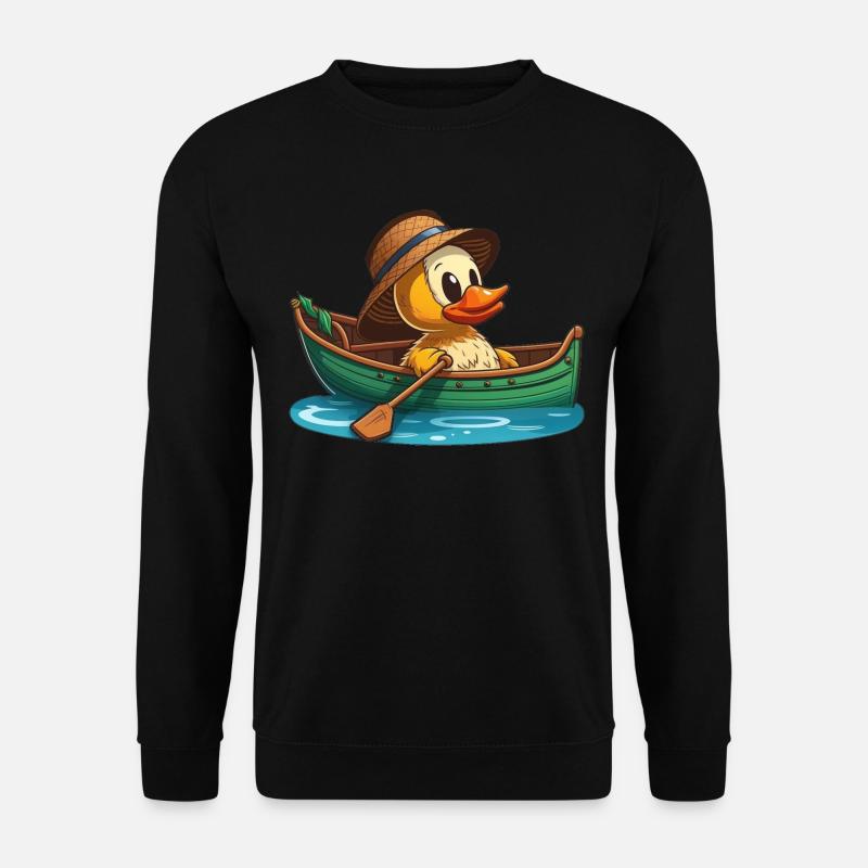 Canard jaune en bateau à rames avec chapeau d’été et fleur - Sweat-shirt Unisexe - noir