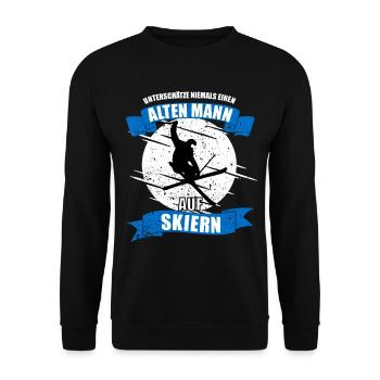 Alter Mann auf Skiern - Unisex Pullover - Schwarz - Vorne - Alina (178cm) & Michal (187cm)
