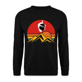 Insel Corsica mit Sonnenuntergang und Berge France - Unisex Pullover - Schwarz - Vorne - Alina (178cm) & Michal (187cm)