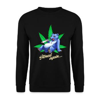 Saufen Kiffen Design stoned Bear - Unisex Pullover - Schwarz - Vorne - Alina (178cm) & Michal (187cm)