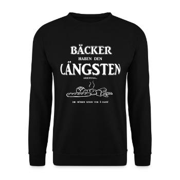 Berufeshirt:Bäcker haben den LÄNGSTEN - Arbeitstag - Unisex Pullover - Schwarz - Vorne - Alina (178cm) & Michal (187cm)
