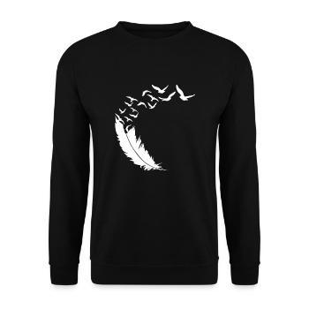 Feder - Vögel - Vogelschwarm - Abstrakte Kunst - Unisex Pullover - Schwarz - Vorne - Alina (178cm) & Michal (187cm)