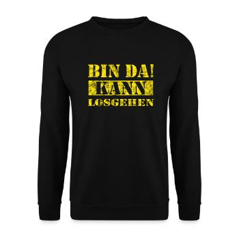 bin da kann losgehen - Unisex Pullover - Schwarz - Vorne - Alina (178cm) & Michal (187cm)