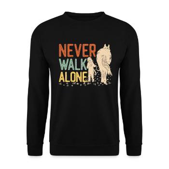 Never walk alone - Pferd - Vintage - Unisex Pullover - Schwarz - Vorne - Alina (178cm) & Michal (187cm)