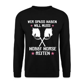 Hobby horsing reiten Hobby horse Steckenpferd - Unisex Pullover - Schwarz - Vorne - Alina (178cm) & Michal (187cm)