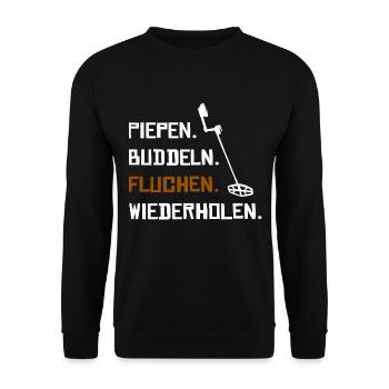 Sondler mit Metalldetektor Sondengänger Geschenk - Unisex Pullover - Schwarz - Vorne - Alina (178cm) & Michal (187cm)
