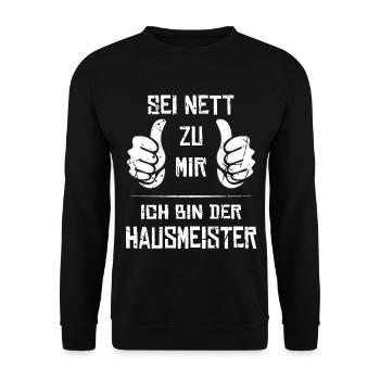 Hausmeister Spruch Geschenk - Unisex Pullover - Schwarz - Vorne - Alina (178cm) & Michal (187cm)