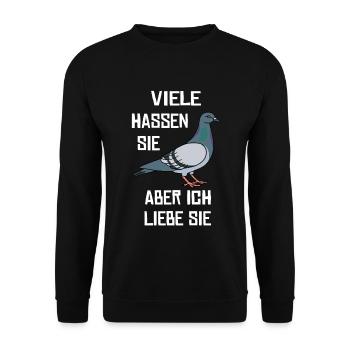 Geschenk Taubenzüchter Tauben Brieftauben - Unisex Pullover - Schwarz - Vorne - Alina (178cm) & Michal (187cm)