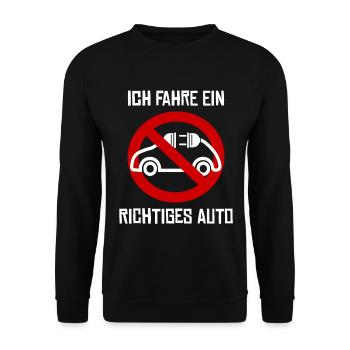 gegen E-Auto mit Strom Anti Elektroauto - Unisex Pullover - Schwarz - Vorne - Alina (178cm) & Michal (187cm)