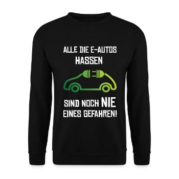 Elektroauto E-Auto Strom - Unisex Pullover - Schwarz - Vorne - Alina (178cm) & Michal (187cm)