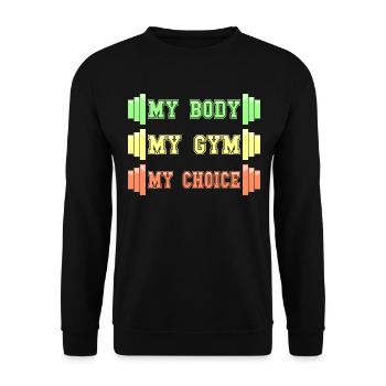 Mein Körper Mein Fitnessstudio Meine Wahl Humor Bodybuilding - Unisex Pullover - Schwarz - Vorne - Alina (178cm) & Michal (187cm)