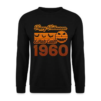 Kürbis Halloween Geburtstag Jahr 1960 Vintage - Unisex Pullover - Schwarz - Vorne - Alina (178cm) & Michal (187cm)