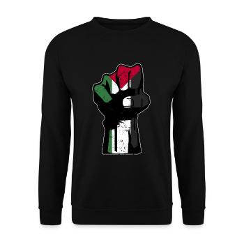 Palästina Faust Flagge - Unisex Pullover - Schwarz - Vorne - Alina (178cm) & Michal (187cm)