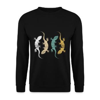 Geckos Reptilen - Unisex Pullover - Schwarz - Vorne - Alina (178cm) & Michal (187cm)