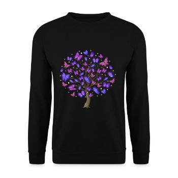 Schmetterlinge Baum - Unisex Pullover - Schwarz - Vorne - Alina (178cm) & Michal (187cm)