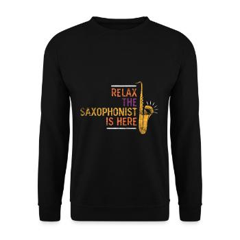 Saxophon Entspannung - Unisex Pullover - Schwarz - Vorne - Alina (178cm) & Michal (187cm)