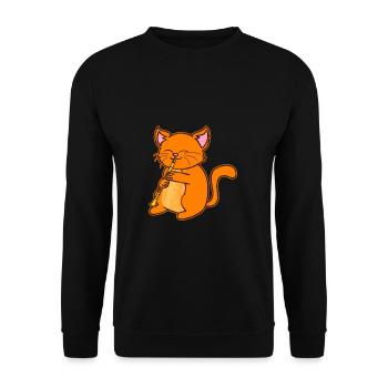 Katze Klarinette - Unisex Pullover - Schwarz - Vorne - Alina (178cm) & Michal (187cm)