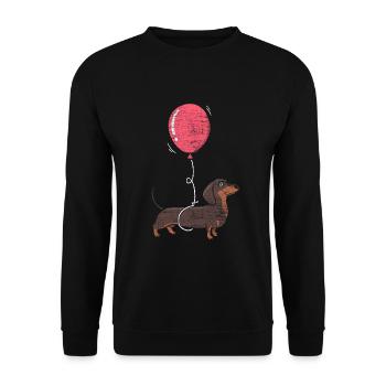 Dackel Luftballon - Unisex Pullover - Schwarz - Vorne - Alina (178cm) & Michal (187cm)