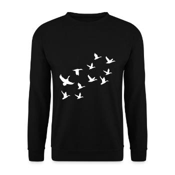 Gans Schwarm Fliegen - Unisex Pullover - Schwarz - Vorne - Alina (178cm) & Michal (187cm)