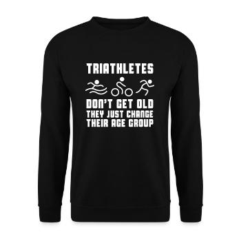 Triathlon Triathlet Alter - Unisex Pullover - Schwarz - Vorne - Alina (178cm) & Michal (187cm)